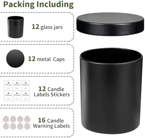 SUPMIND 10oz Matte Black Glass Candle Jars with Lid,12pcs for Candle Making
