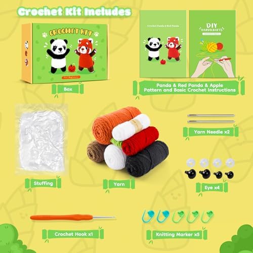 2PCS Pandas Crochet Kit for Beginners Animal Crochet Starter Kit for Adults