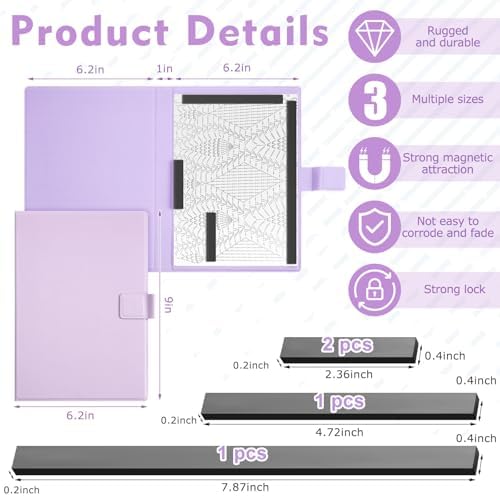 Flutesan 1 Pcs Knitting Pattern Holder, Fold up Cross Stitch Knitting Chart Keeper with Replacement Magnets, Magnetic Cross Stitch Accessories (Folded Size 6.1 x 9 Inch,Purple)