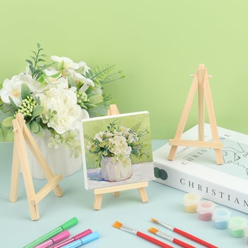 Yiksonyo 80 Pack 5.7 Inch Wooden Easel, Tabletop Wood Easels, Small Wooden Easel for Painting, Art, and Crafts