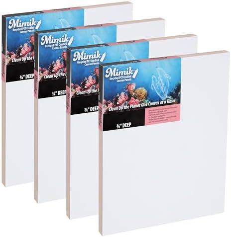 Creative Mark Mimik Recycled PET Cradled Canvas Panel 3/4" Depth - 10x20 Pack of 4 - Medium-Textured Painting Board for Eco-Conscious Artists, 14.11 oz Triple-Acrylic-Primed Weight Mounted Canvas