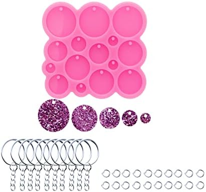 1pc Glossy Circle Diameter 1cm 1.5cm 2cm 2.5cm 3cm Resin Silicone Keychain Molds, Round Epoxy Mold with 10PC Key Ring(DY1303)