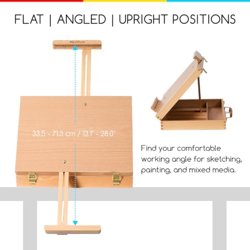 MEEDEN Table Top Easel for Painting: Wooden Portable Tabletop with Storage | Portable Art Easel for Adults - Adjustable Beech Wood Table Top for Artist - Sketchbox - Desk Easel for Beginners Natural