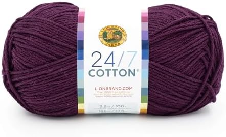 Lion Brand Yarn, 24/7 Cotton Yarn, Eggplant, Purple, 1 Pack