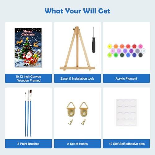 MOGTAA Christmas Paint by Numbers Kit for Adults Beginners with Frame, Santa Claus Adult Paint by Number Kits on Canvas with Easel, Easy DIY Winter Oil Painting Kits for Home Decor, 8x12in