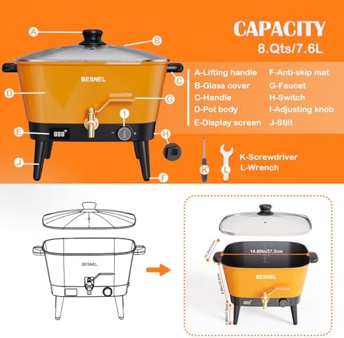 VOISEN Wax Melter for Candle Making,8Qts Candle Wax Melting Pot with Spout