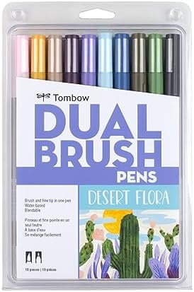 Tombow 56197 Dual Brush Pen Art Markers, Desert Flora, 10-Pack. Blendable, Brush and Fine Tip Markers