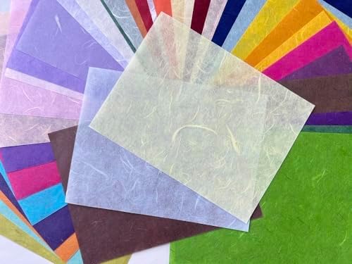 A5 50 Sheets Natural Fiber Mulberry Tree Mulberry Paper Sheets Art Tissue Washi Paper Design Craft Art Origami Suppliers Card Making 8.3" x 5.8". (Mixed 50 Color, A5) (Pack of 2)