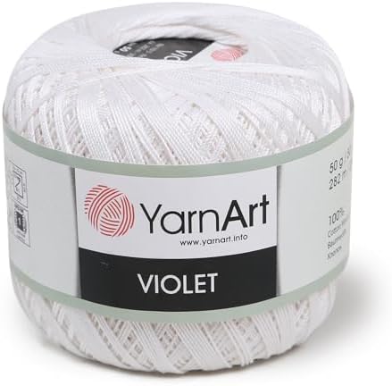 Yarn Art 1 Skein YarnArt Violet,100 Mercerized Cotton Yarn Threads Crochet Lace Hand Knitting Yarn Embroidery Arts Crafts (White 003)