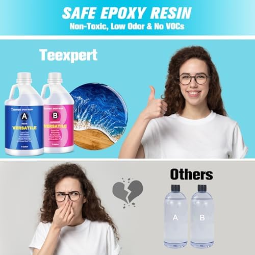 Teexpert Epoxy Resin Crystal Clear: 2 Gallon Epoxy Resin Kit Casting Resin Non Toxic High Gloss for Casting Coating Art DIY Craft Jewelry Wood Table - 2 Part(1gallon Resin and 1gallon Hardener)