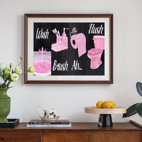Pink Diamond Art Kits for Adults, Bathroom Diamond Painting for Beginner