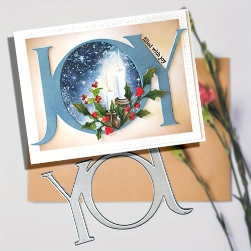 Lapoo Words Cutting Die for Scrapbooking - Durable, Cut Stencils for DIY Scrapbook Photo Album Decorative Paper Card, Card Making Supplies Party Wedding Decorations (Joy 5.4 x 3.3 in)
