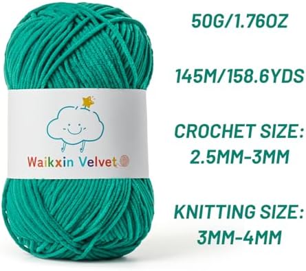 Fluffy Chenille Yarn for Crocheting，Baby Yarn for Crocheting Soft，50g/1.76oz Velvet Amigurumi Yarn ，Fingering Weight Yarns for Crocheting Baby Blankets、DIY Craft.(Deep Sea Green)