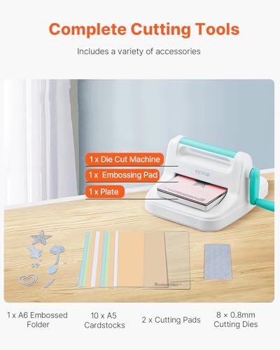 VEVOR Manual Die Cutting & Embossing Machine, Scrapbooking Machine for Arts & Crafts, and Card Making, Full Kit Included, 6 inch Opening Portable White Cut Machines