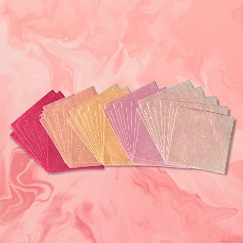 Natural Fiber Mulberry Paper Sheets 6 x 6 Inches, 50 PCS Handmade Craft Paper for Origami, Scrapbooking, Card Making, DIY Decoration, Mixed Media Art (Wedding Tone,)
