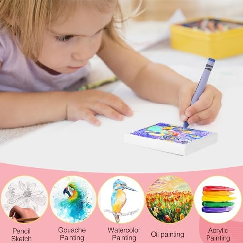 ESRICH Mini Canvases for Painting, Mini Canvas Bulk 100 Pack 2.4x2.4In, 2/5In Profile Small Square Canvases, Blank Canvases are Great for School Projects and Kids Birthday Parties, Home Decor Project.