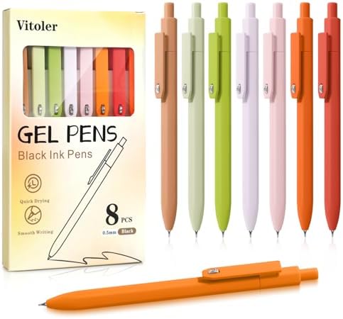 Vitoler Pens, Black Ink, 8pcs 0.5mm Smooth Writing Gel Pens with Fidget