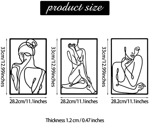 CHENGU 3 Pieces Metal Minimalist Abstract Woman Wall Art Line Drawing Wall Art Decor Single Line Female Home Hanging for Kitchen Bathroom Living Room