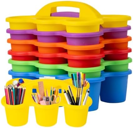 6-Pack Classroom Caddy Organizer with Handle, Vibrant Multicolor