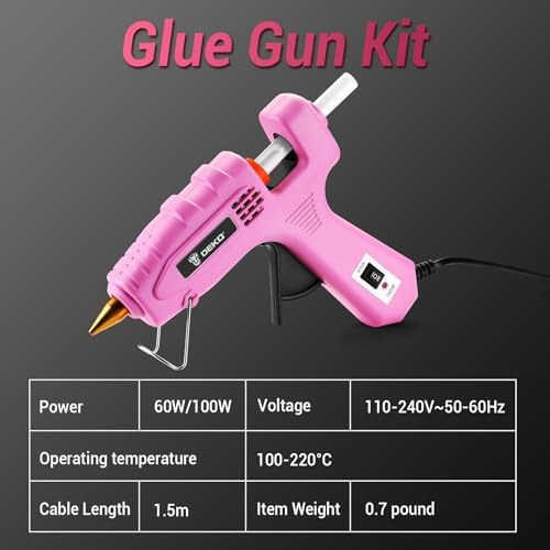 Hot Glue Gun Full Size: DEKOPRO 60/100Watt Dual Temp Hot Glue Gun Kit with 25 Glue Sticks, Organize Storage Case, Heavy Duty Heat Glue Gun Tool Set for Home Repair, Art & Crafts, DIY Pink