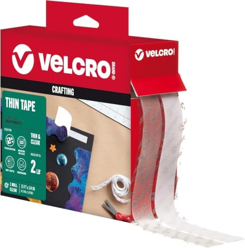 VELCRO Brand Thin Clear Tape | 15 Ft x ¾” | Cut Strips to Length-| Home Office or Crafts Fastening Solution-| Large Roll,91325,(Pack of 12)