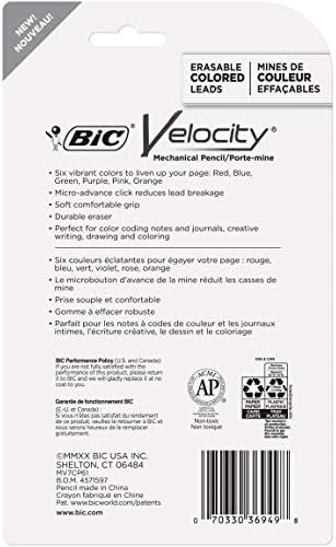 BIC Velocity Mechanical Pencils with Colored Leads, Medium Point (0.7 mm), Perfect for Drawing and Journaling (MV7CP61-AST), 6 Count (Pack of 2)