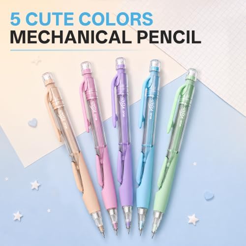 WUO 5PCS 0.5mm Cute Mechanical Pencil Set, 480PCS HB Leads, 4B Erasers