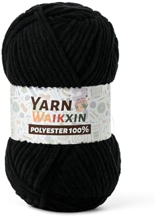 Soft Chenille Yarn for Crocheting, Fluffy Chunky Crochet Yarn for Baby Blanket, (1.76oz/65.6yds) Fuzzy Velvet Yarn for Amigurumi&DIY Puzzle、Crafts、Scarf(Black)