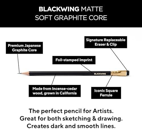 Blackwing Matte Pencils, Soft Graphite for Writing & Drawing, 12 Count