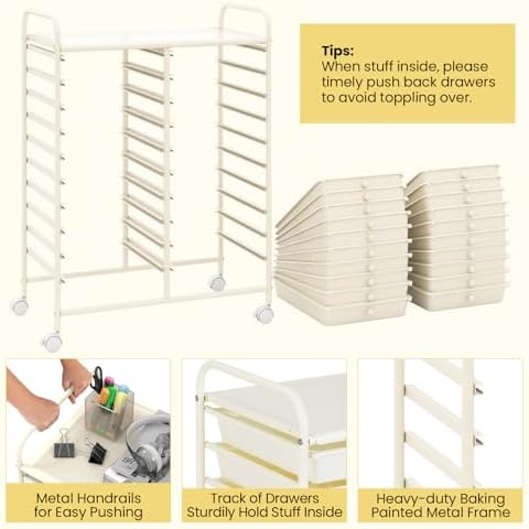 COSTWAY 20-Drawer Rolling Storage Cart, Utility Storage Organizer Cart