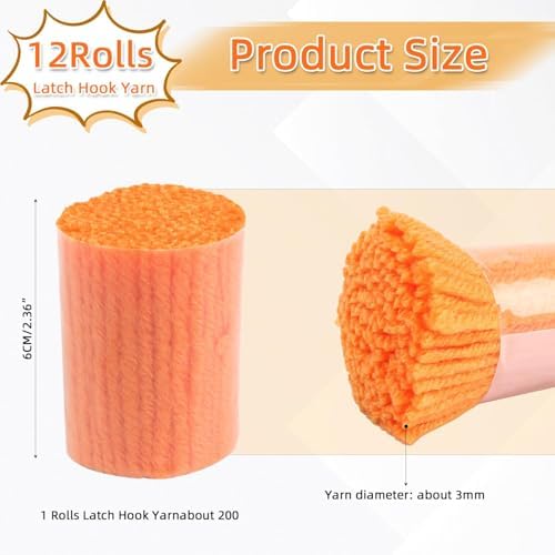 AKZYTUE 12 Rolls Latch Hook Yarn, Precut Rug Yarn for Latch Hook Kits, Crochet Yarn Bundles for Latch Hook Rug Making, DIY Tapestry Crafts for Adults & Beginners,Amber Yellow