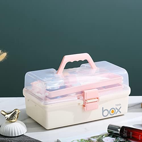 Kinsorcai 12'' Three-Layer Clear Plastic Storage Box/Tool Box, Multipurpose Organizer and Portable Handled Storage Case for Art Craft and Cosmetic (White)