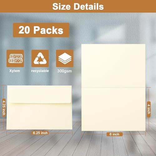 Silunkia 20 Packs Blank Cream Note Cards and Envelopes 4 x 6