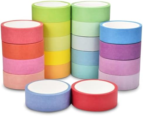 Colorful Washi Tape Set, 20 Rolls Decorative Washi Tape for Scrapbooking Planner Bullet Journal Crafts DIY Art Supplies Gift Wrapping (15mm*5M)