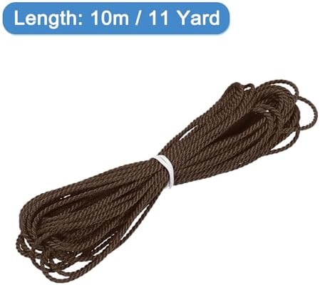 MECCANIXITY Twisted Cord Trim, 11 Yard 2mm 3-Ply Twine Braided Rope Shiny Thread String for Craft Gift Bag Curtain Christmas Decor, Brown - 10m