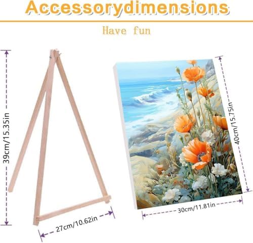 Paint by Numbers for Adults Beginner Flowers,Paint Number Kits Poppies and Daisies Adult,Paint by Number Sea View Adult Paint by Number Kits DIY Oil Painting Kits Gift, 12 x16 Inch（Include Framed）