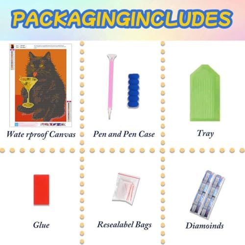 Lophomie Diamond Art Kits for Adults, 5D Cat Diamond Painting Kits 12x16 in