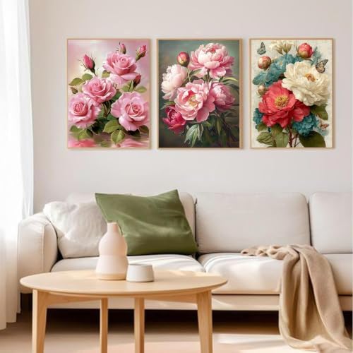 WNPOKN 3 Pack Flowers Diamond Art Kits for Adults 12x16inch