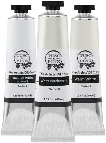 Tusc & Pine Artist Oil Paint - Whites, Set of 3 40 ml, Non-Yellowing, Rich & Creamy Consistency, Maximum Pigment Load, Small Batch Milled Oil Paints Made in the USA for Professional Artists