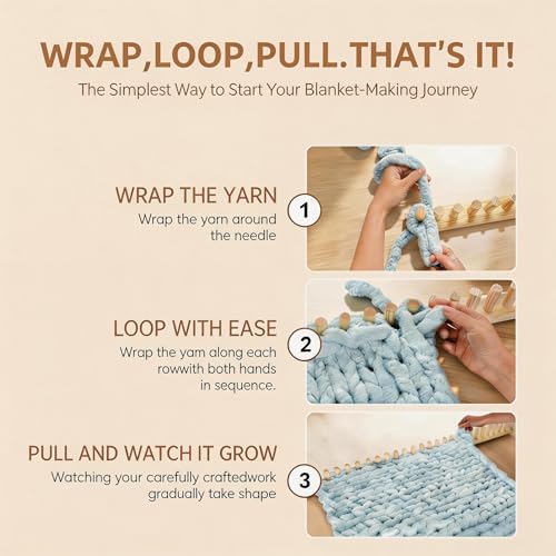 TISOFU 46" Chunky Blanket Loom, Large Wooden Loom Frame, Hand Knitting Kit for Adults Beginners, Adjustable Chunky Blanket Making Kit