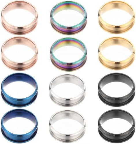 SUNNYCLUE 1 Box 12Pcs Stainless Steel Ring Blanks US Size 7 Grooved Finger Rings Blue Black Golden Ring Core Blank Ring Cores Round Groove Empty Inlay Ring Blanks for Resin Crafts Jewelry Making Kits