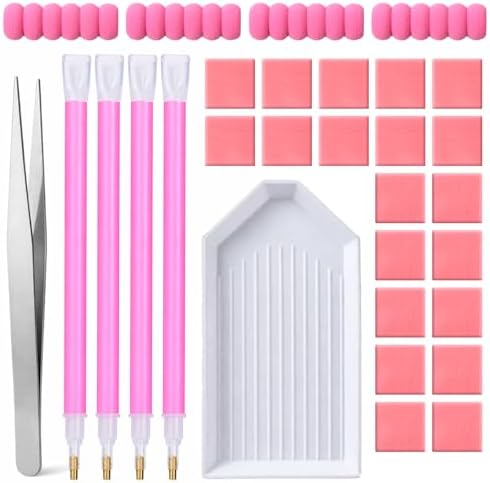 30PCS Rhinestone Picker Tool Kit 4 PCS Dual-head Dotting Pen Applicator with 4 PCS Pen grip 20PCS Clay Precision Jewelry Tweezers and Rhinestone storage Tray for DIY Nail Art Craft Crystals