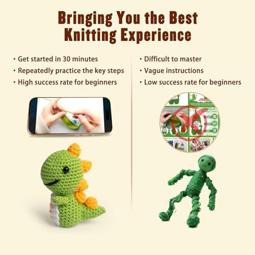 YOKISS 8Pcs Beginner Crochet Starter Kit, Creative Birthday Gifts for Adults & Kids, Popular DIY Patterns, 40% Extra Yarn Crochet Animals Kits with Step-by-Step Video Tutorials