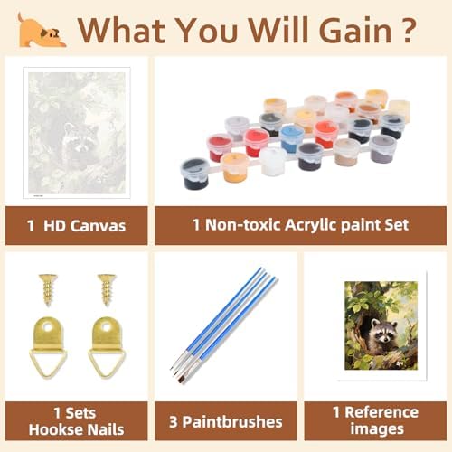 Reivworl Raccoon Paint by Numbers Kit for Adults, Raccoon Paint by Number for Adult, Painting by Number Kits for Gifts and Wall Decor 16x20Inch