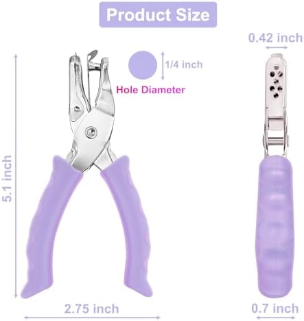 Single Hole Punch Paper Hole Puncher for Crafts, Hole Punch for Kids and Adults, Hole Punchs with Purple Soft Grip Handle, Handheld Circle Punch for Paper Crafts in Home, Office, Classroom, 2 Pack