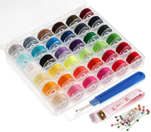 ilauke 36pcs Prewound Sewing Machine Bobbins, Prewound Bobbin Thread