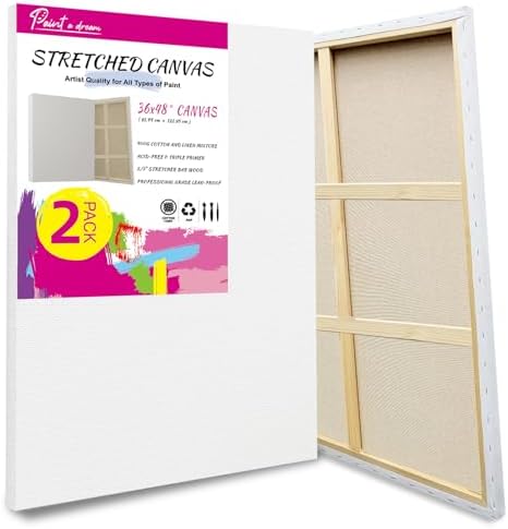 Stretched Canvas for Painting, 2Pack 36X48 Large Canvas for Painting, (400GSM) Triple Primed 2/3" Profile Cotton Professional Artist Quality Blank Canvas,Ready to Paint, Art Supplies for Acrylic, Oil
