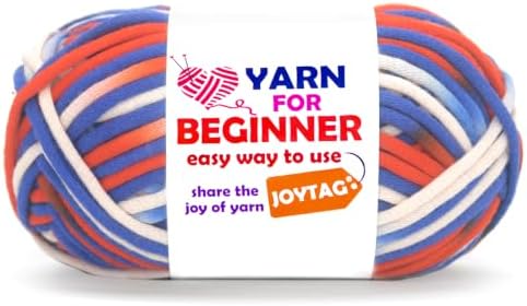 50g Rainbow Beginner Crochet Yarn for Crocheting and Knitting Multicolor Cotton Crochet Yarn for Beginners with Easy-to-See Stitches Cotton-Nylon Blend Easy Yarn for Beginners(Blue White Red)