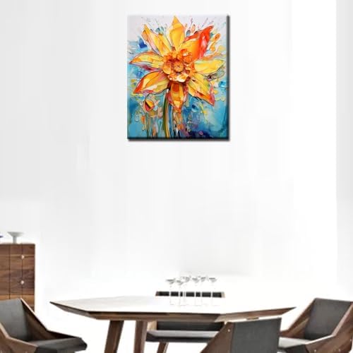 Daffodil Paint by Number Ffor Kids and Adults Beginner，Gardens Paint by Number Kits on Canvas, Spring Wall Art Prints Canvas DIY Gift Oil Painting,Home Wall Decor，(DIY Frame