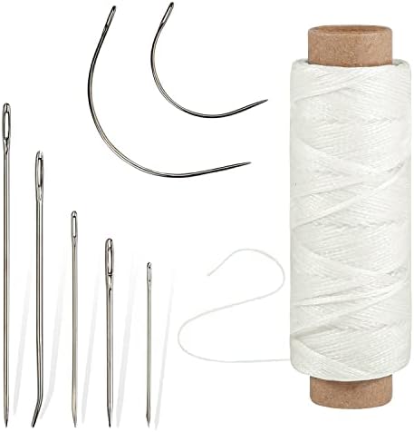 55 Yards Waxed Thread with 7 Leather Sewing Needles, White
